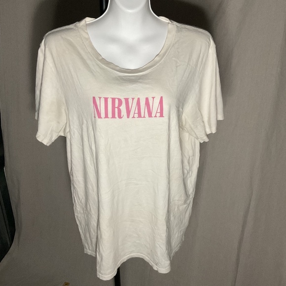 Pink Nirvana Logo on Front and Back White T-Shirt - Picture 1 of 8
